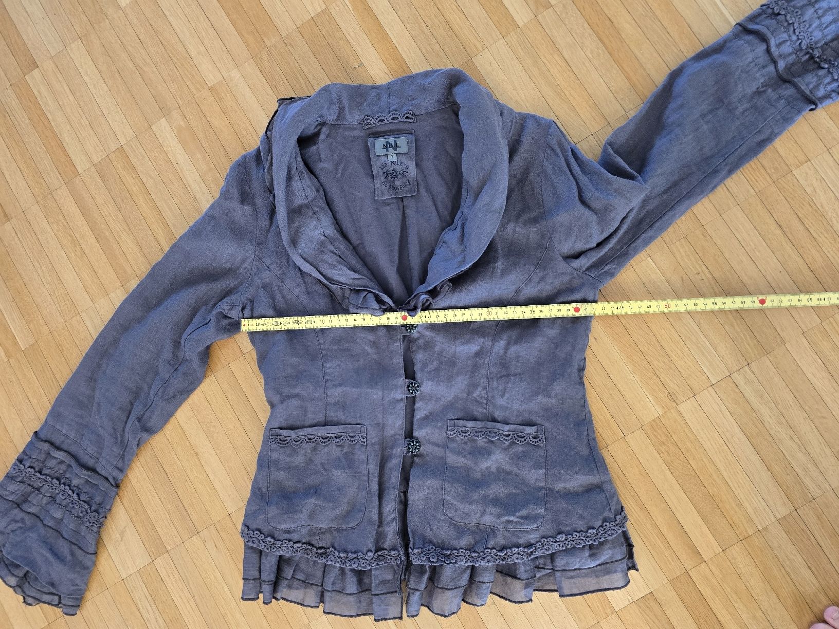 Nile Giacche: Leinenblazer Nile Gr. S Rüschen boho chic Sommerjacke – Usato da Laufenburg venduto da may_r2st 2