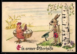 Handgemalt: Armer Osterhase am Wegesrand