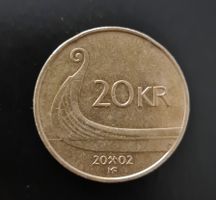 20 Kronen 2002 Norwegen Norway Münze Geld Währung Money