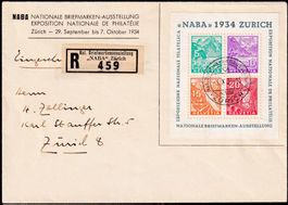 1934, NABA-Block Nr. W1, auf offiz. R-Brief 3.X.34