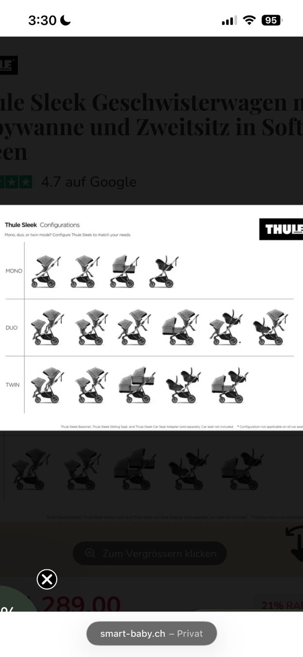 Thule Carrozzine: Thule Sleek Doppelkinderwagen – Usato da Lenzburg venduto da pasaway 7