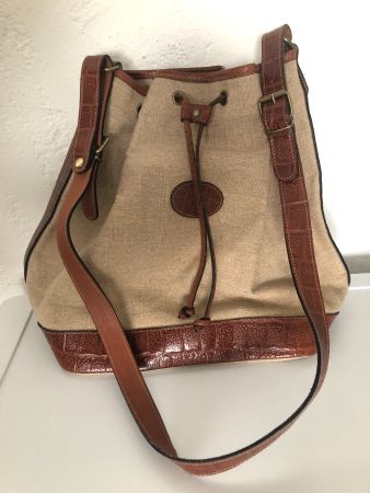 Braune Damen Handtasche aus Juten_Stoff und Leder