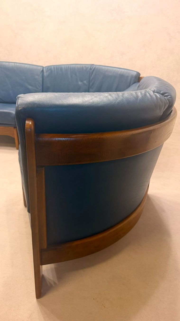Divani: Dänisches Modul Ecksofa aus blauem Leder & Teakholz – Usato da Rickenbach ZH venduto da Der-Insider 9