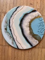 Handmade Epoxy Resin Art Tray / Decorative Board. Blue Gold