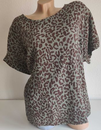 Musselin Shirt Bluse neu Leo-Print EG 42-46 AA 68 cm KhakiBW