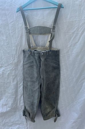 Superbe vintage LEDERHOSE croûte de cuir mouton gris t.116