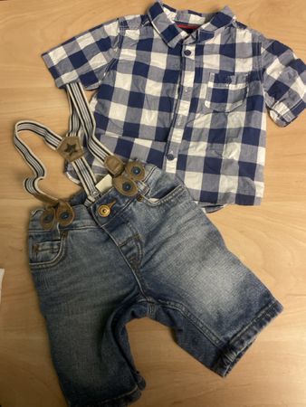 H&M Sommer Set.Hemd & Jeans mit Hosenträger, Gr.68