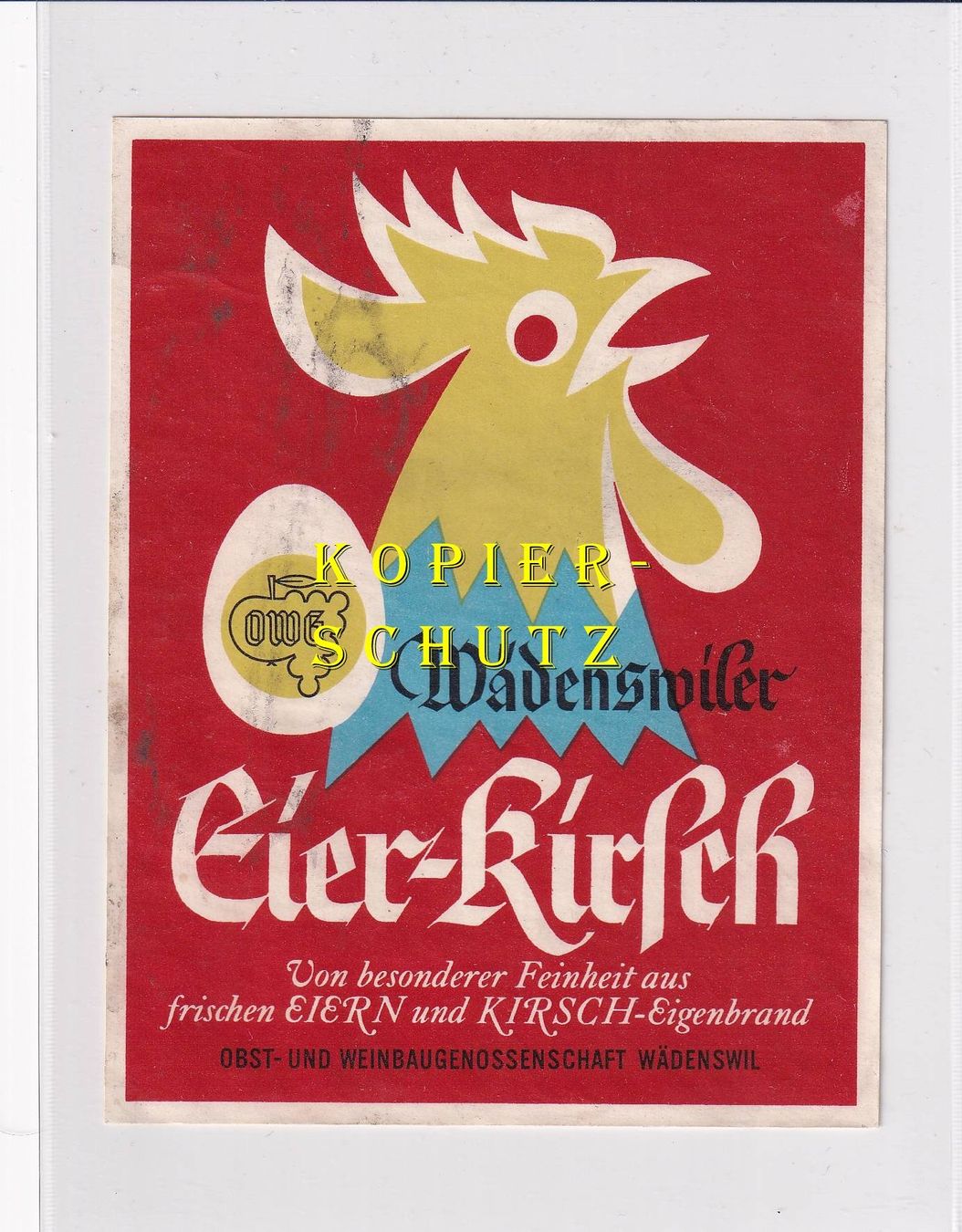 Papier: Etikette - Wädenswiler Eier-Kirsch /bd – D'occasion à Hombrechtikon par Rudolf07