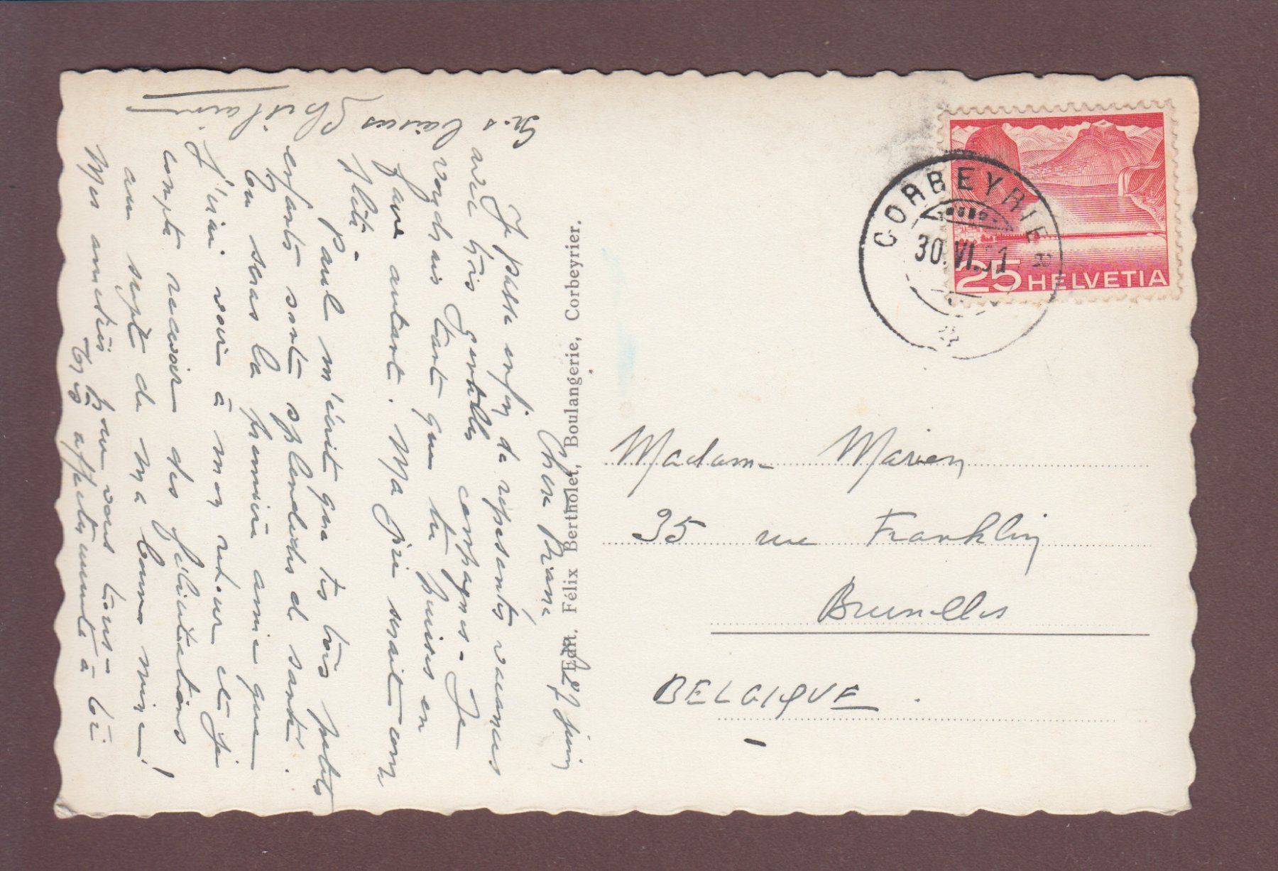 Cartoline postali: CORBEYRIER - Dents du Midi - 1951 – Usato da Pully venduto da nicecards 1