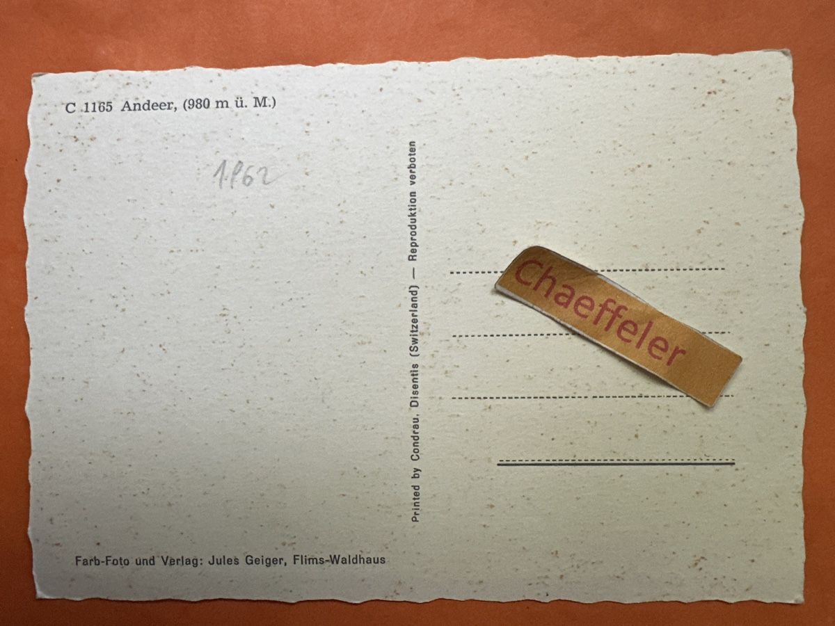 Ansichtskarten: 1962 C 1165 Aender, Kt. Graubünden  – Gebraucht aus Zürich von Chaeffeler 1