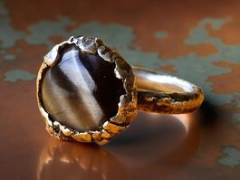 Statement-Ring Silber & Katzenauge, Grösse 59, Einzelstück