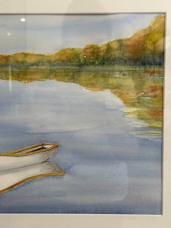 Poster & Bilder: Vintage Aquarell See-Landschaft mit Ruderboot – Gebraucht aus Obernau von Arche_Noah_Brocki 3