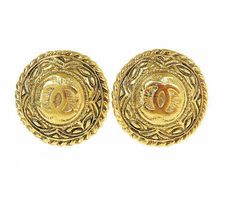 RARE! CHANEL Vintage Classic CC Gold Tone Ohrringe