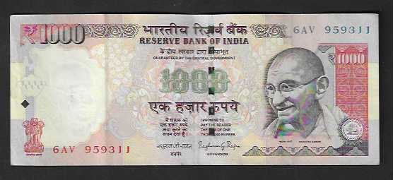 Banconote: India  1000  Rupees  2014  Gebraucht – Usato da Gordola venduto da coinsandnotes