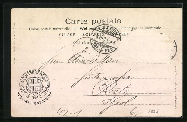 Cartoline postali: AK Luzern, Eidgen. Schützenfest 1901 – Usato da Berlin venduto da bartko-reher 1