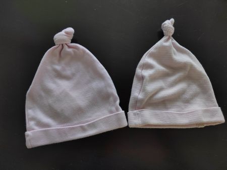2 süsse Babymützen Knotenmütze rosa Gr. 62