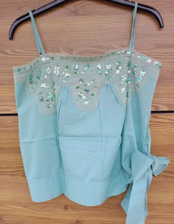 Haut à bretelles vert d'eau sequins T3 Avant-Première