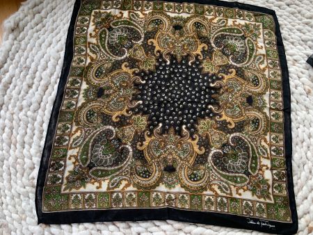 Foulard Wolle Jehan de Fabrègues Paisley vintage 73 x 73 cm