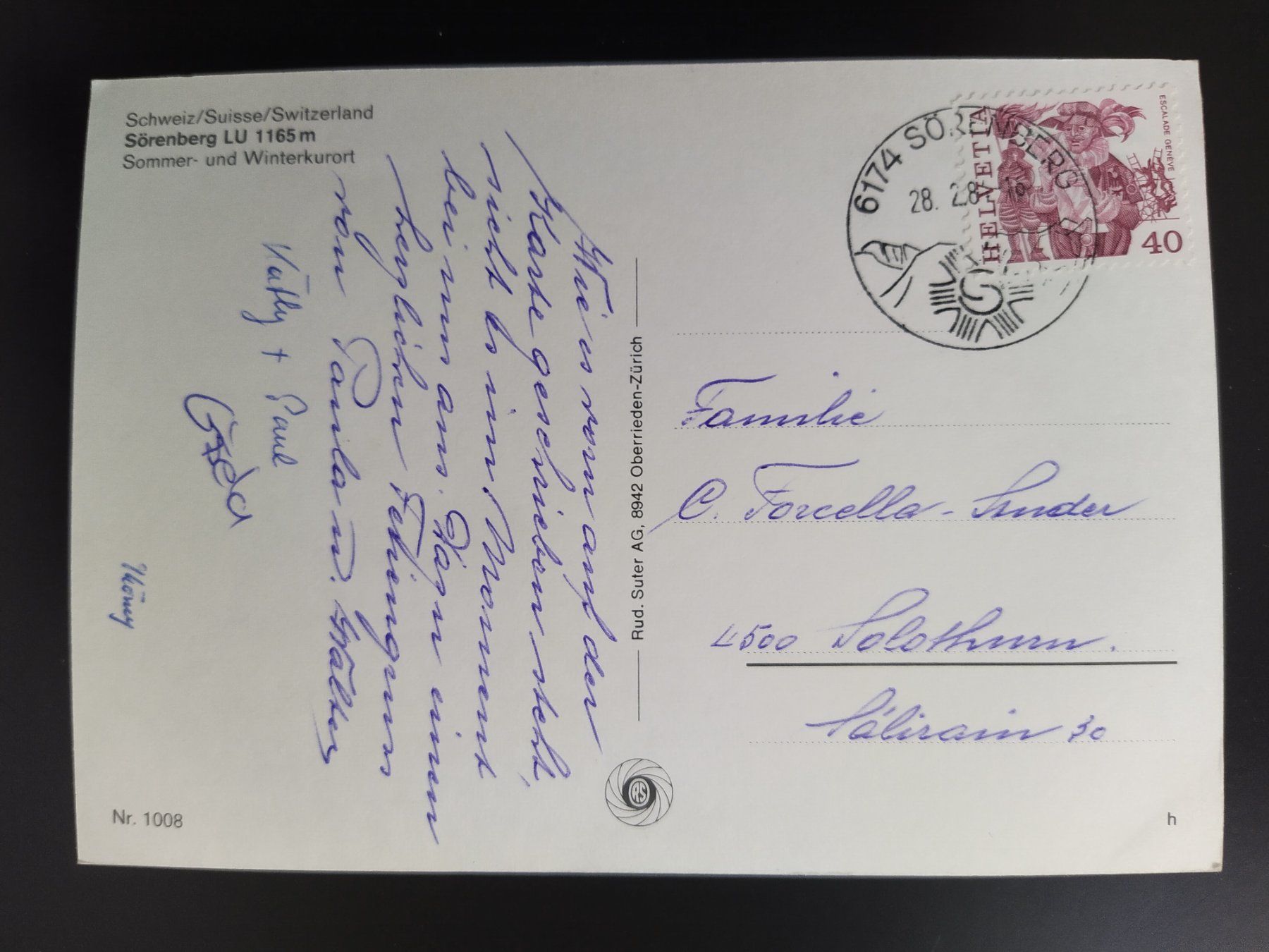 Ansichtskarten: Sörenberg LU Postkarte Telegramm Winter - dat. 1984 – Gebraucht aus Ohmstal von Lebensfreude05 1