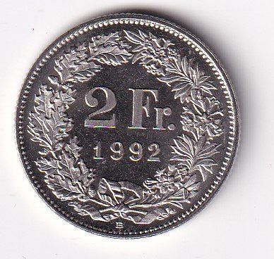 Tutti le monete: Schweiz 2 Franken 1992 fast unz – Usato da Neuchâtel venduto da karlpierrino