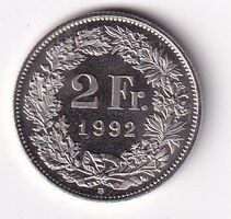 Schweiz 2 Franken 1992 fast unz