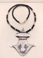 Art Deko 925er Silber Tuareg Anhänger mit Natur Onyx Kette
