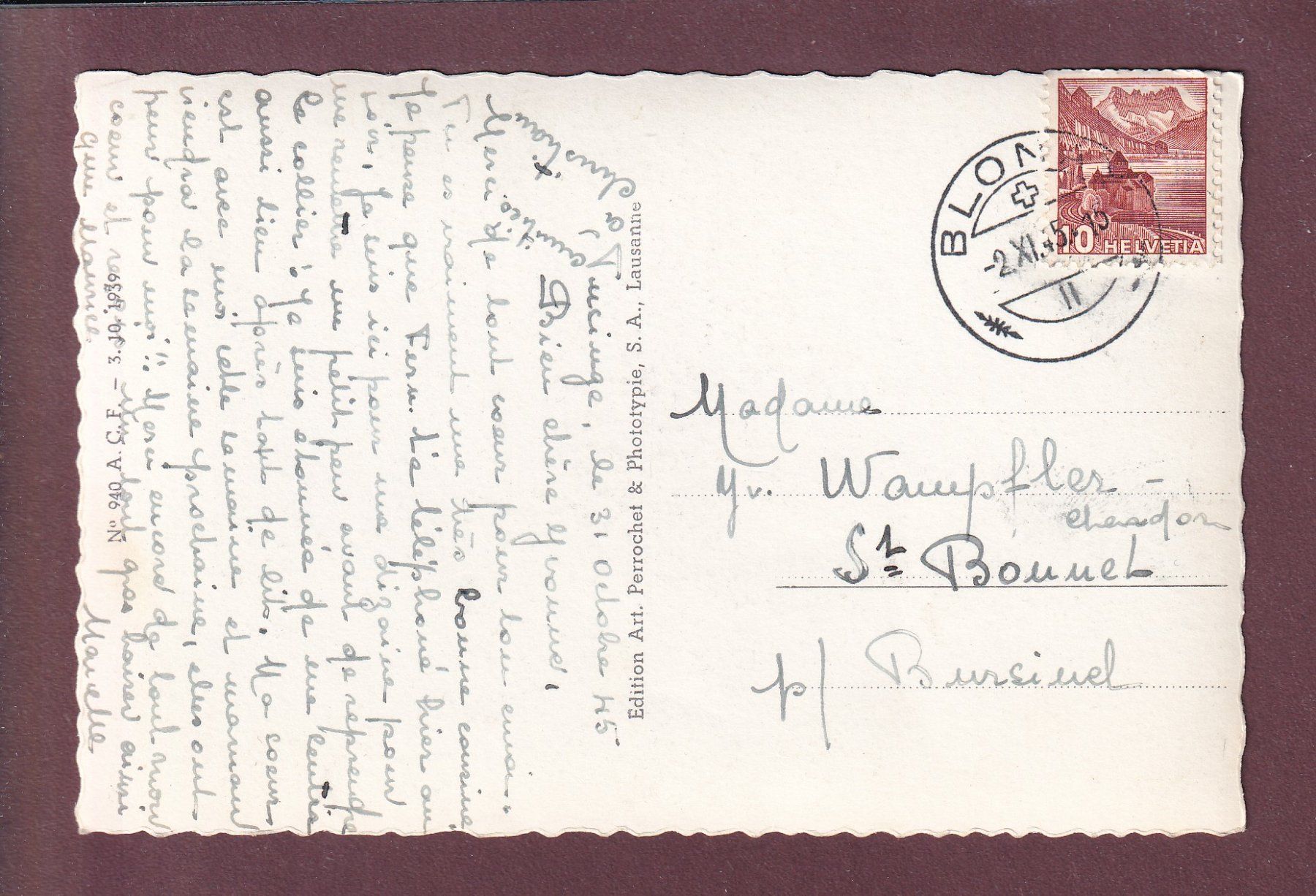 Cartoline postali: Château de BLONAY - Dents du Midi - 1945 – Usato da Pully venduto da nicecards 1