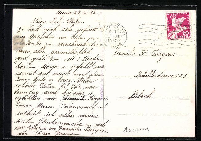 Cartes postales: AK Ascona, Collinetta, Panorama, 1932 – D'occasion à Berlin par bartko-reher 1