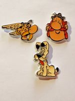 3 Asterix und Obelix Broschen Kunststoff, guter Zustand