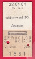 KARTON BILLETT, SCHÖNENEWERD - AARAU, 2.KLASSE, RETOUR, HALB