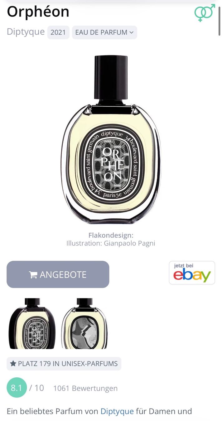 Diptyque Profumi & Eau de Toilette: Diptyque Orphéon EDP Duftprobe 2ML – Usato da Zürich venduto da deruja 6