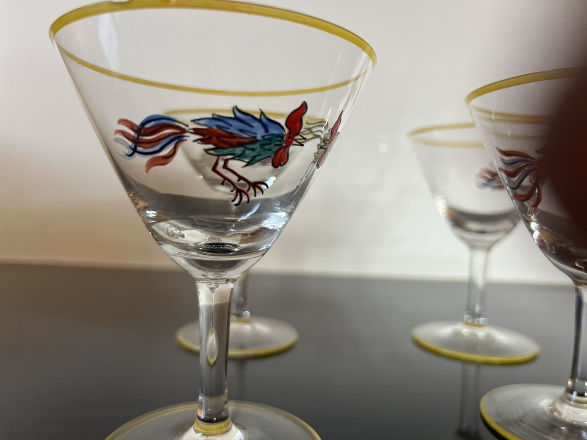 Gläser: 4 Cocktailgläser, handbemalt, Hahn Motiv – Gebraucht aus Saanen von SoniaMichaela 3