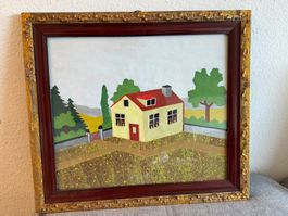 AMMANN Gemaelde Haus mit Garten in Holzrahmen guter Zustand