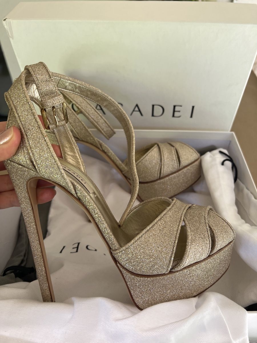 Casadei Scarpe da donna: Casadei Platform Heels, Size 38.5, platinum – Nuovo (secondo la descrizione) da Corsier GE venduto da Karol_save_planet 9