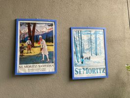 2er set art deco st.moritz golf poster in passenden rahmen
