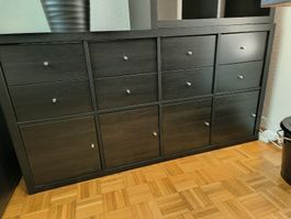 Ikea Kalax-Regal schwarz 12 Fächer, Schubladen und Türen 