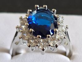 Bague Argent 925 avec Saphir synth.bleu, taille ajustable 55
