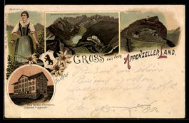 Litho Appenzell, Appenzellerin in Tracht