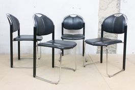 Gepolsterter Stuhl aus Chromstahl, Holz & Leder / 90er Jahre
