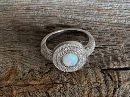 Vintage Ring mit Opal und Zirkonia - Silber 925 - Grösse 55