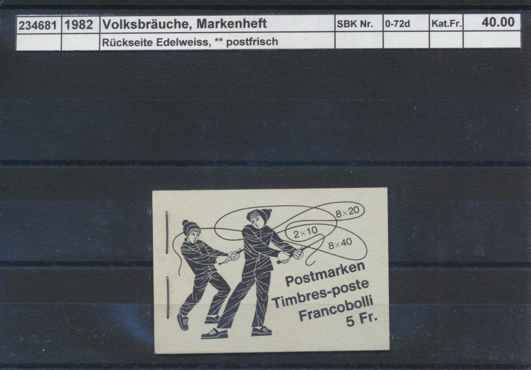 Alle Briefmarken: 1982 "Volksbräuche", Markenheftchen "grau", ** postfrisch – Neu (gemäss Beschreibung) aus Winterthur von Zupogeru