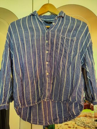 Zara Hemdenbluse mit Streifen Blau/Weiss, Grösse M 