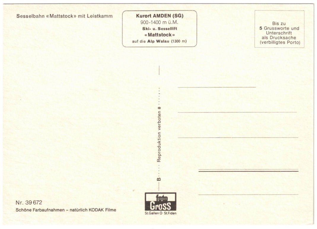 Cartoline postali: Amden - Sessellift Mattstock – Usato da Binningen venduto da Mountainrider 1