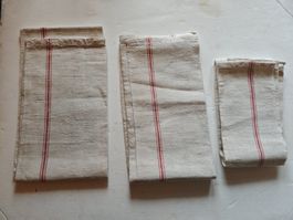 3 Geschirrtücher Leinen natur rot gestreift gebraucht