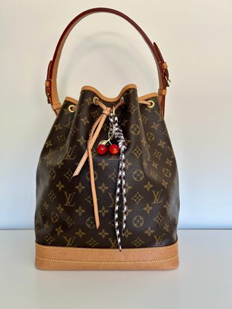 🍒 Taschenanhänger Bag Charm mit Kirschen - Braun-Weiss