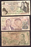 3 alte gebrauchte Geldscheine der Republik Bogota