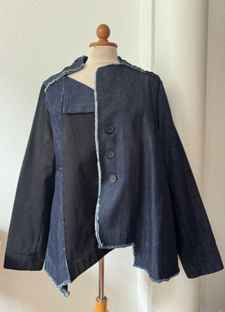 Veste MOYURU en coton denim noir et bleu, taille unique