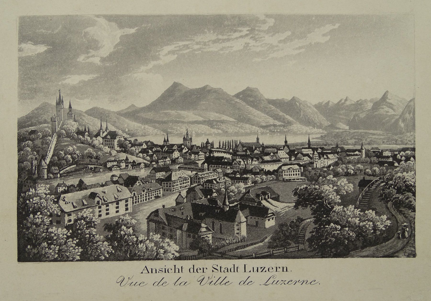 Incisioni: LUZERN, AQUATINTA UM 1850 – Usato da Grüningen venduto da Kartensammler 2