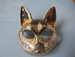 Goldige  Brosche / Anstecker - Katzenkopf Stil!