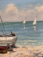 Ölgemälde Fischerboote am Strand Südfrankreich sign. 70x30cm